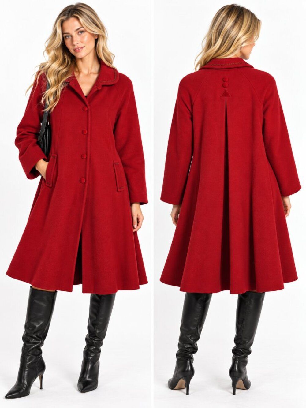 Harrods Knightsbridge Italian Wool Swing Coat Women's 12 Red Vintage Made Italy